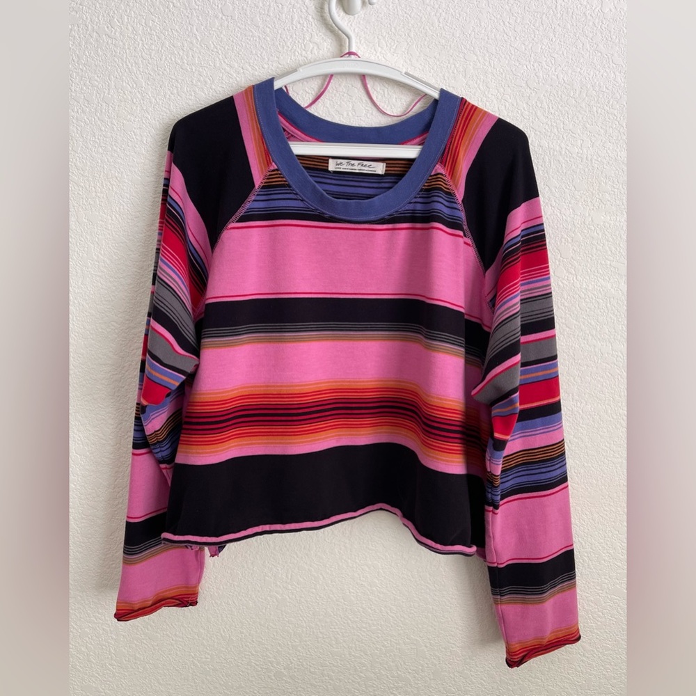 WE THE FREE by Free People Baja Striped Long Sleeve Raglan Cropped Top Size L
